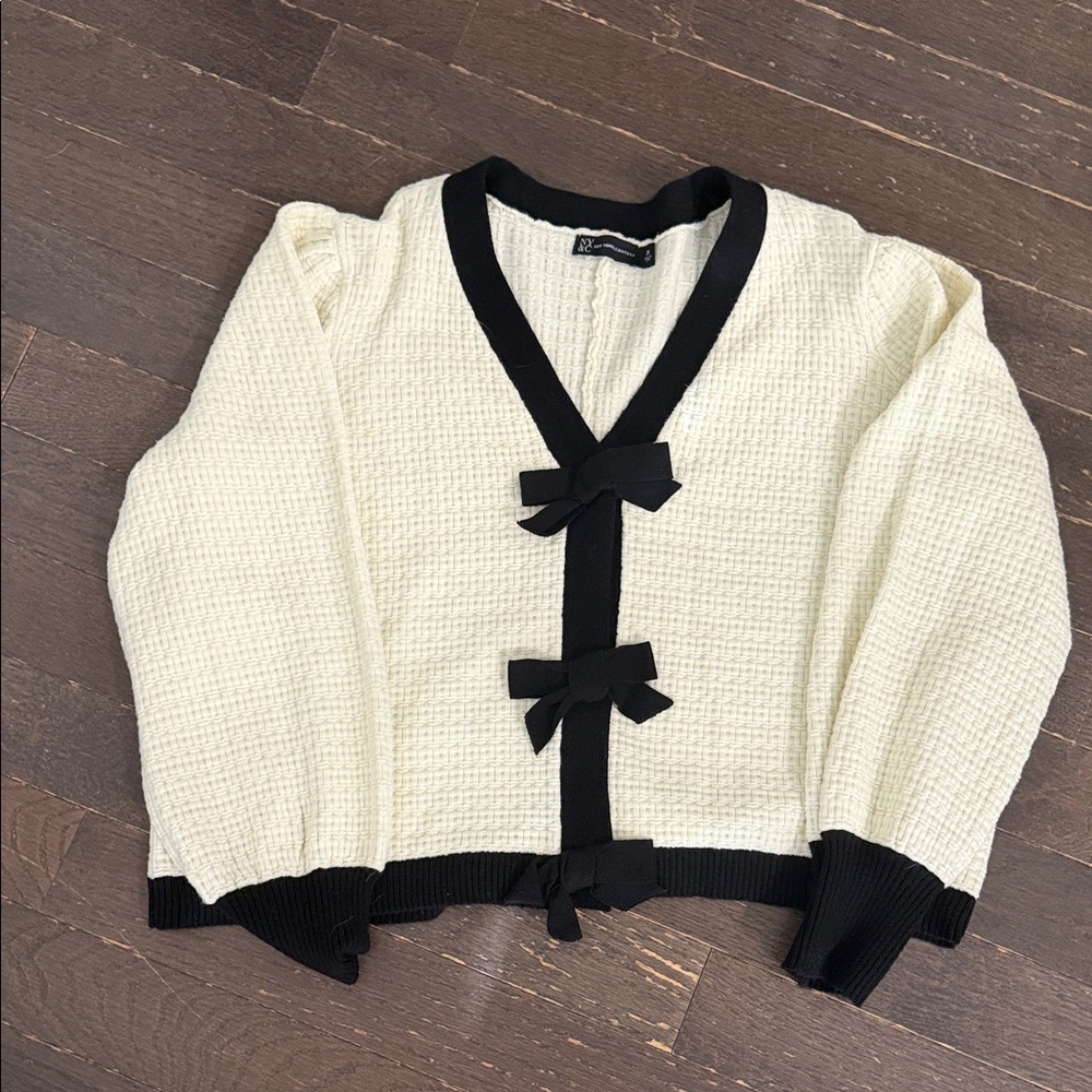 New York & Company Cream and Black Cardigan